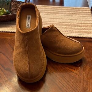 Tan Suede Platform Clogs